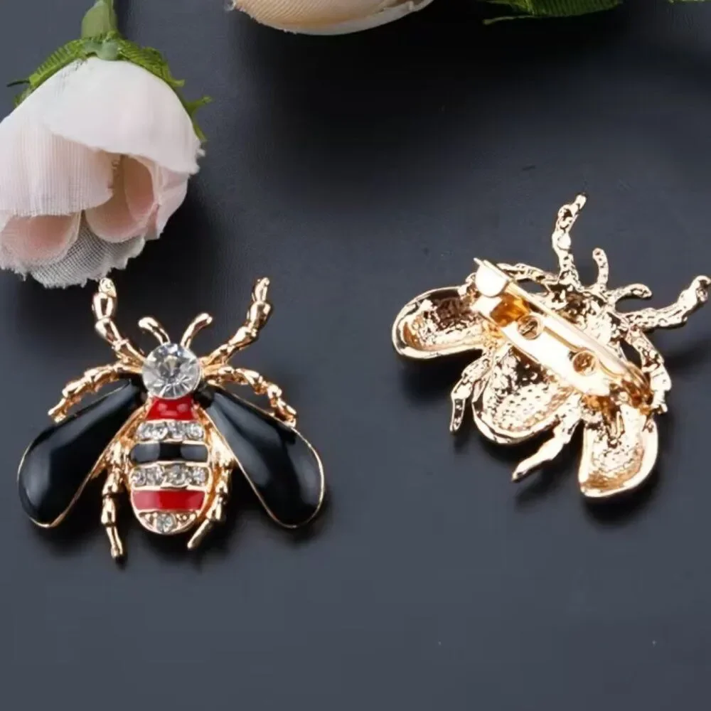 Bumble Bee Pins/Brooches 4pc Set Enamel & Rhinestones Brooch Whimsical MEDIUM
